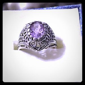 Amethyst filigree sterling silver ring